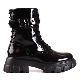 Malas pretas de mulher Shelovet lacadas com tachas preto Malas pretas de mulher Shelovet lacadas com tachas preto