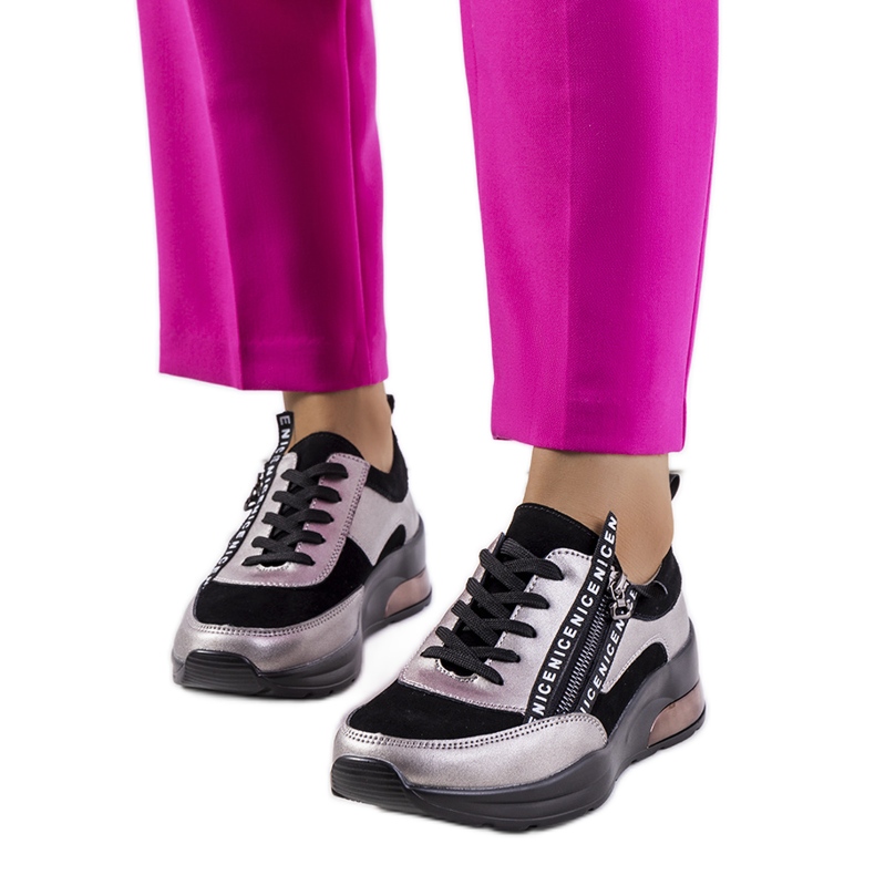 Tênis Belita de couro preto cinza