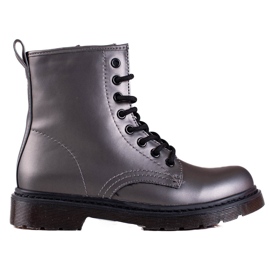 Botas Shelovet de mulher cinzentas com atacadores com brilho metálico cinza