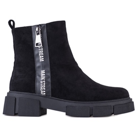 Botas pretas femininas Shelovet feitas de camurça ecológica preto