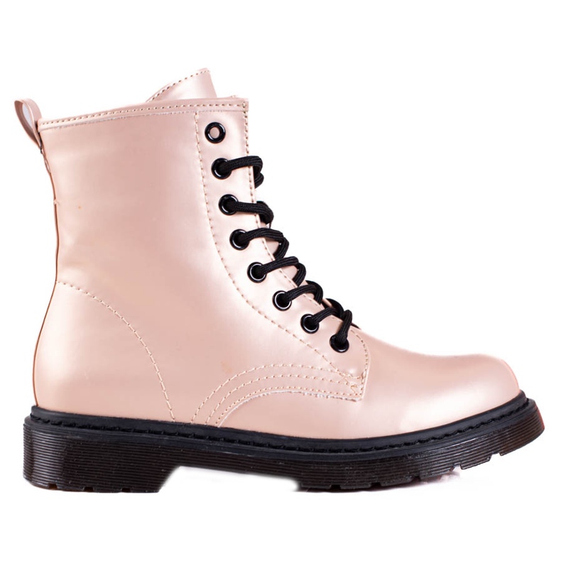 Botas Shelovet de mulher bege com atacadores e brilho metálico