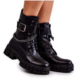 PG1 Botas de trabalhadores da moda com corrente preta Solesso preto