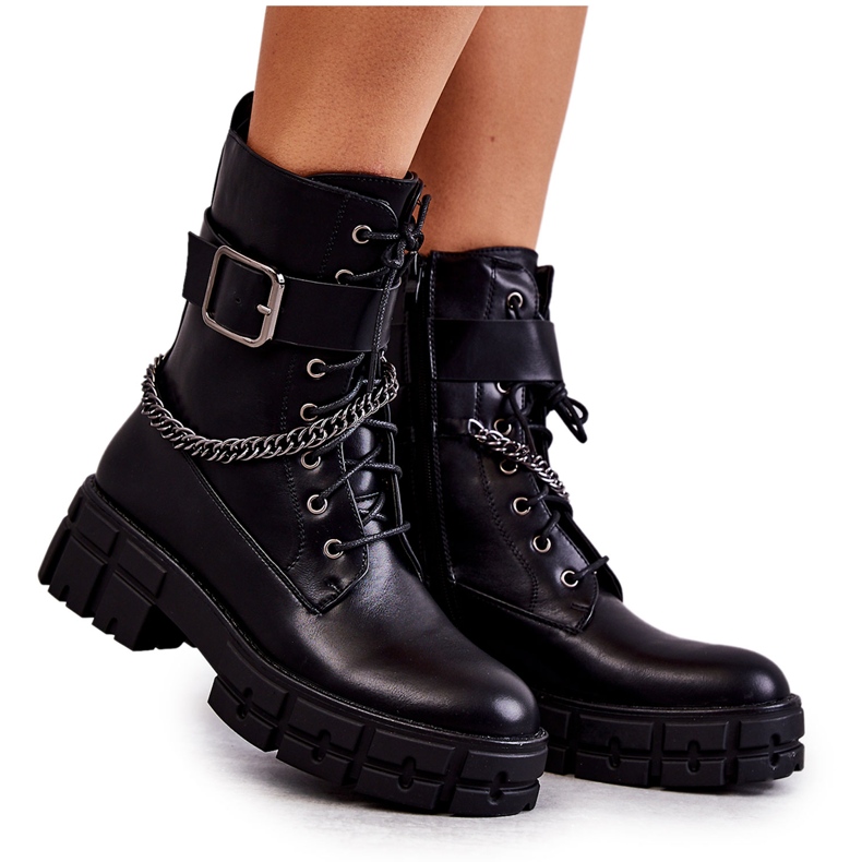 PG1 Botas de trabalhadores da moda com corrente preta Solesso preto