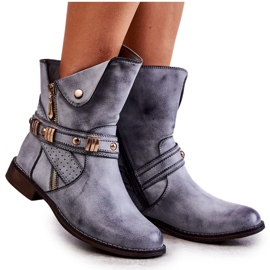 PG1 Botas de cano alto femininas com ornamentos azuis de Alisa azul