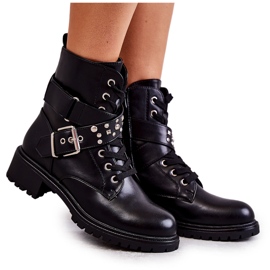PG1 Botas de couro ecológico Lanelly pretas com cinto e tachas preto PG1 Botas de couro ecológico Lanelly pretas com cinto e tachas preto