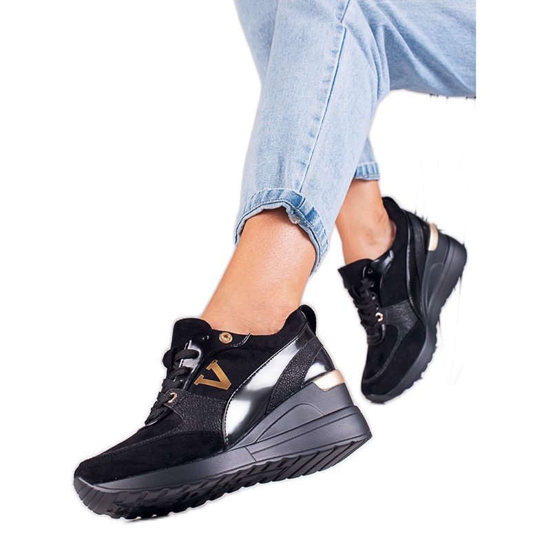 Vinceza Sapatilhas Potocki de mulher preta com cunha preto