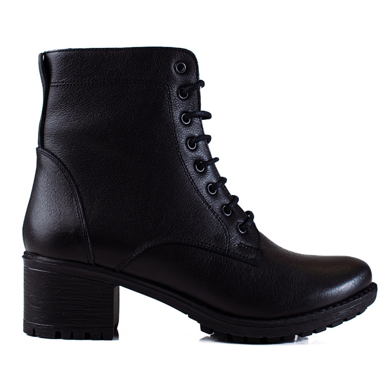 T.Sokolski Botas femininas Sokolski pretas com cadarço feitas de couro natural preto