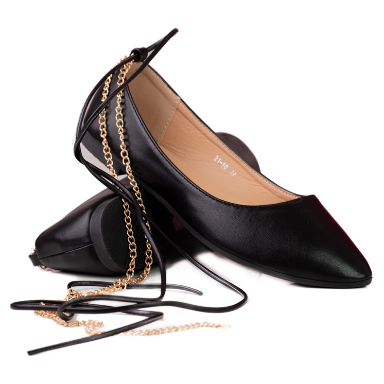 Bailarinas Shelovet femininas pretas com correntes preto