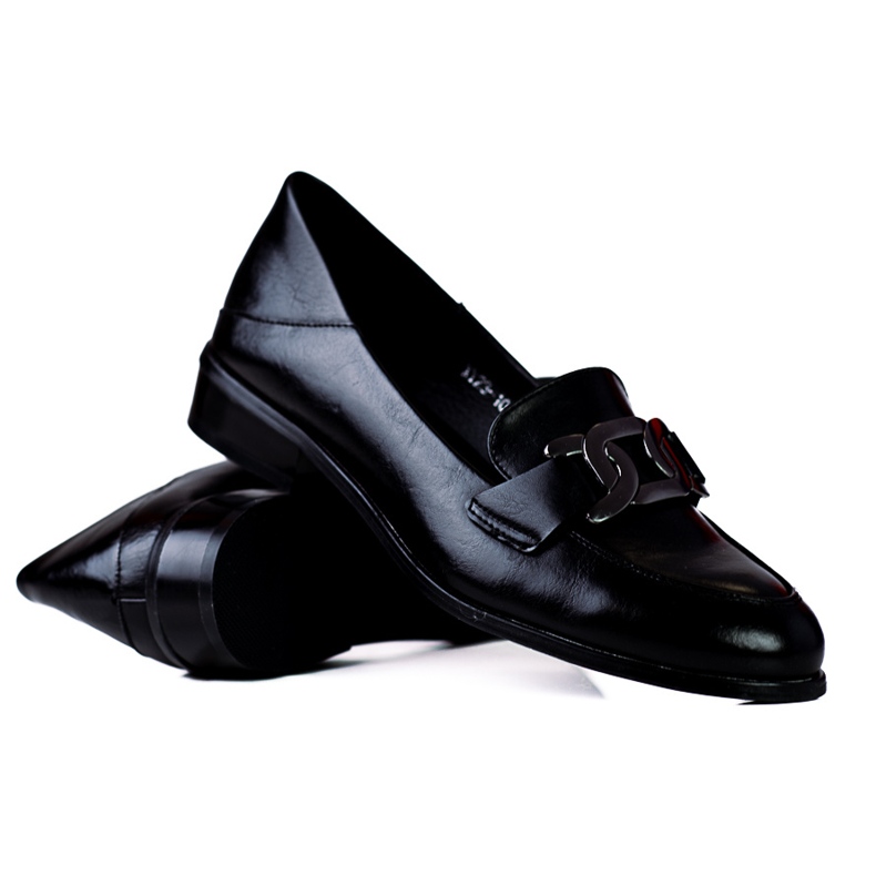 Mocassins femininos elegantes com corrente Vinceza preta preto