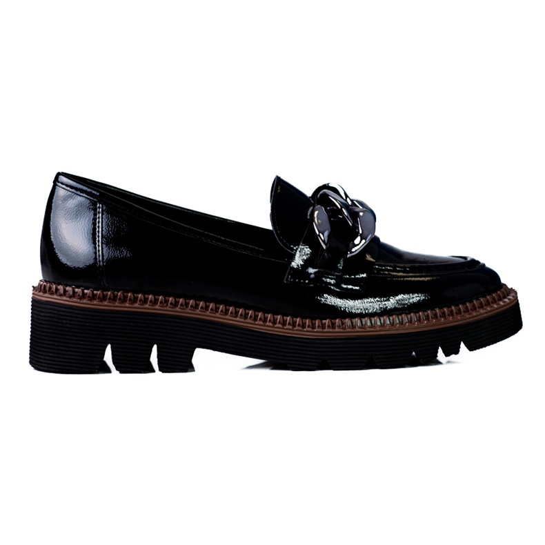 Mocassins femininos na plataforma Vinceza em couro envernizado preto