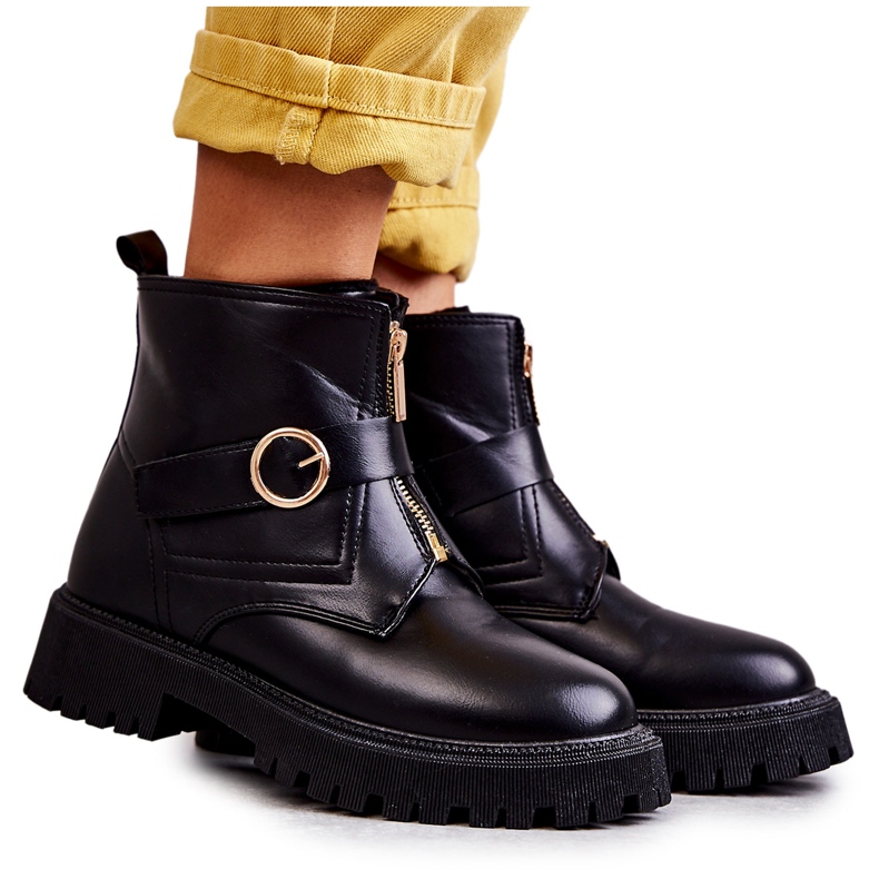 FD1 Botas quentes de couro pretas com zíper Verina preto