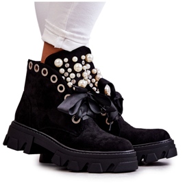 Botas quentes de camurça preta roco com pérolas preto