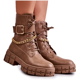 PG1 Botas de trabalhadores da moda com corrente marrom Solesso castanho