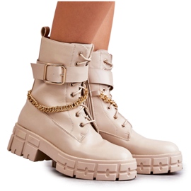 PG1 Botas de trabalhadores da moda com corrente bege Solesso PG1 Botas de trabalhadores da moda com corrente bege Solesso