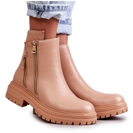 PG1 Botas femininas de couro com zíper bege navarra