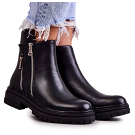 PG1 Botas femininas de couro com zíper preto Navarra