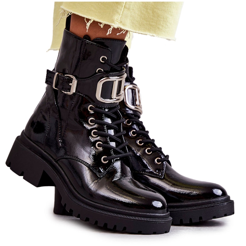 PG1 Botas femininas quentes lacadas Costello preto