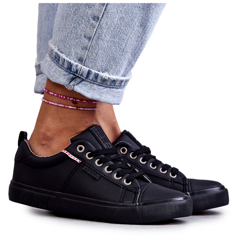 Tênis baixo feminino de couro Big Star KK274006 preto