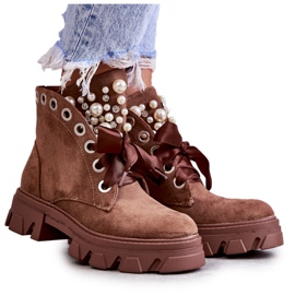 PS1 Botas quentes de camurça marrom Roco com pérolas