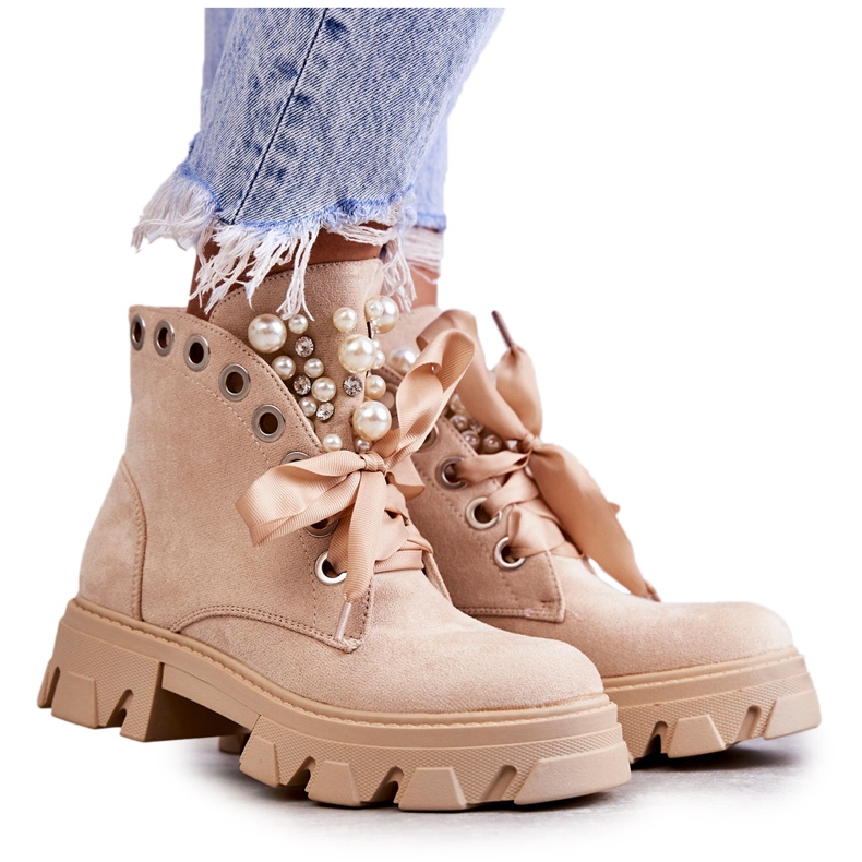 PS1 Botas quentes de camurça com pérolas Bege Roco