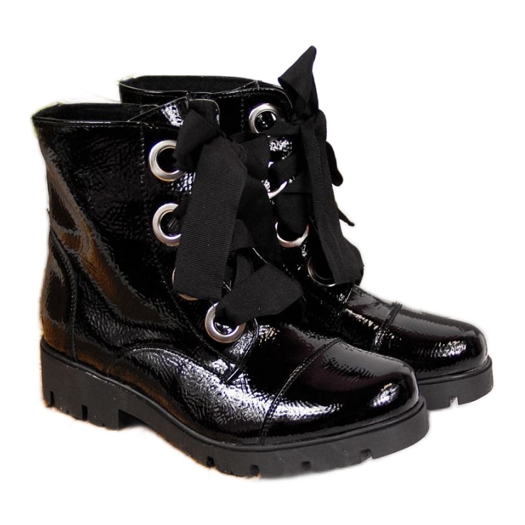 Botas lacadas pretas com isolamento preto para meninas Kornecki Jr 6220