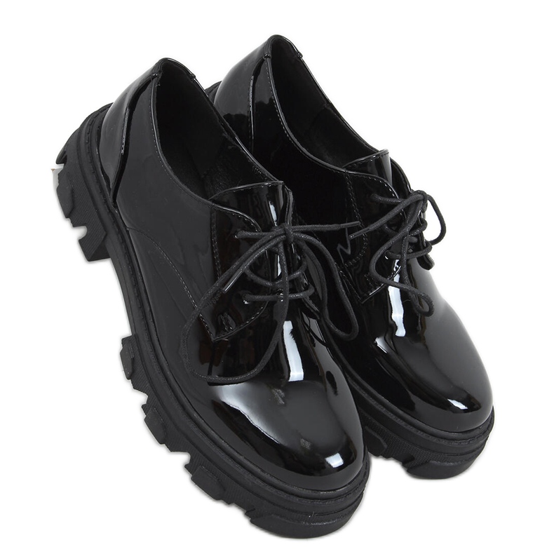 PA1 Mocassim Tekla Black Shing com cadarço preto
