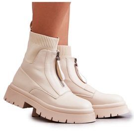 PS1 Botas femininas meias com zíper bege abrigo marrom