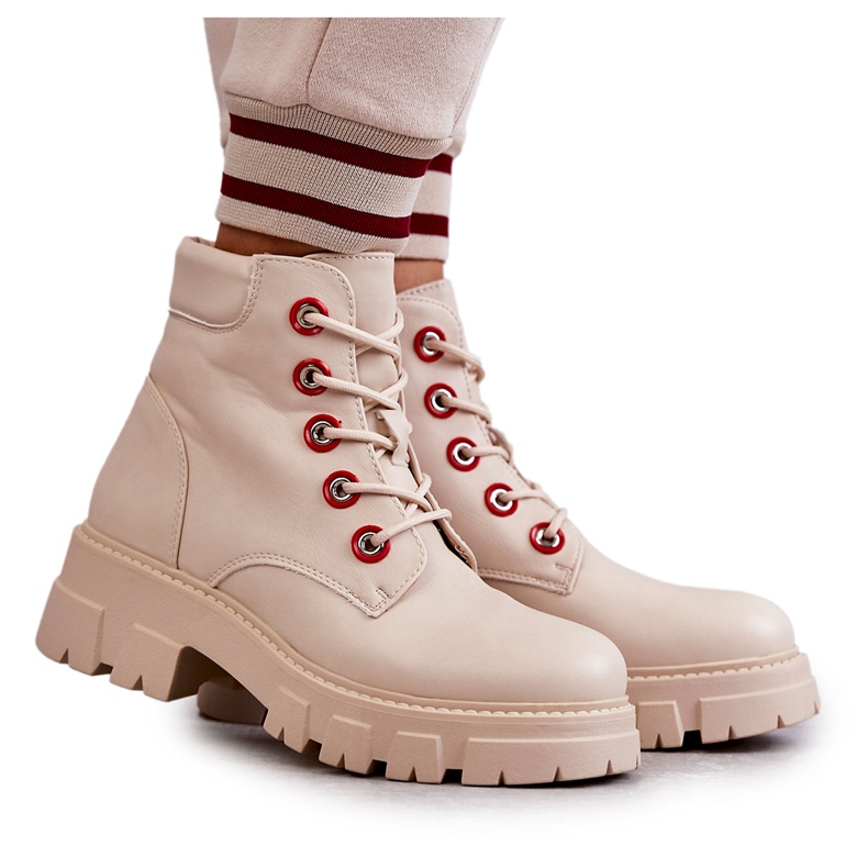 PG1 Trabalhadores de botas de couro no zíper bege Messa