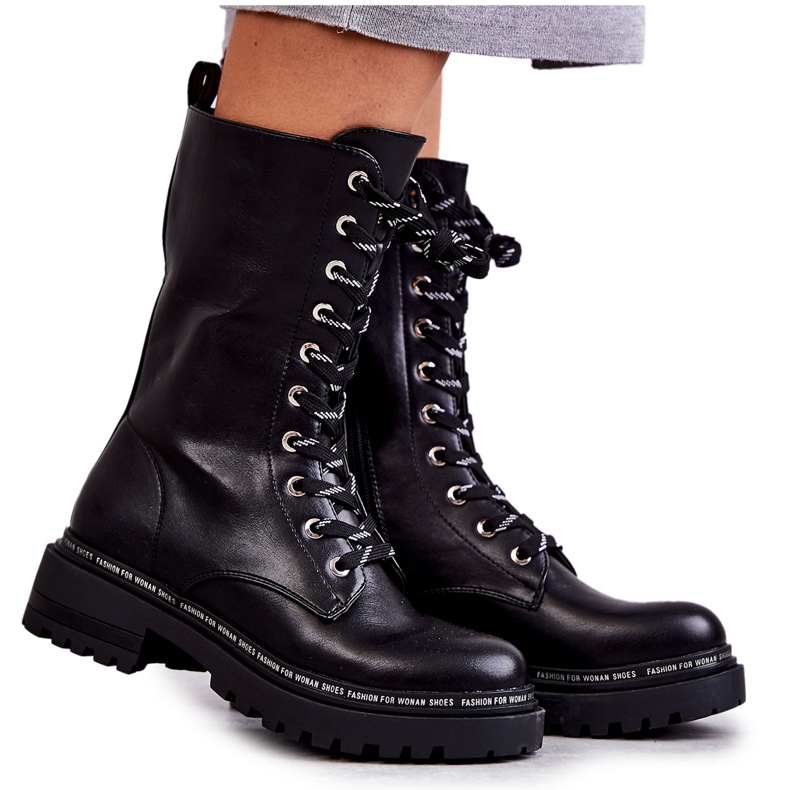 PG1 Botas femininas quentinhas amarradas pretas Darla preto