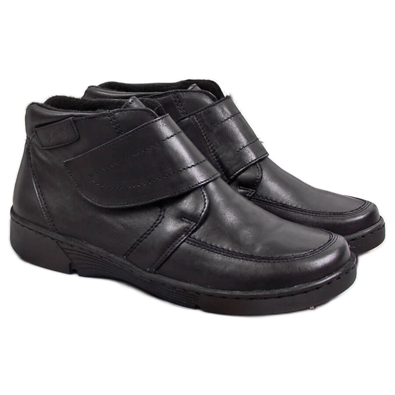 Botas de mulher em pele com fecho de velcro Łukbut 676 preto
