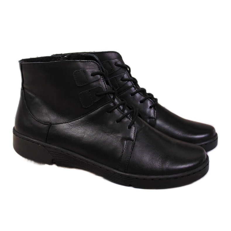 Botas de couro pretas confortáveis ​​com isolamento para mulheres Łukbut 1816 preto