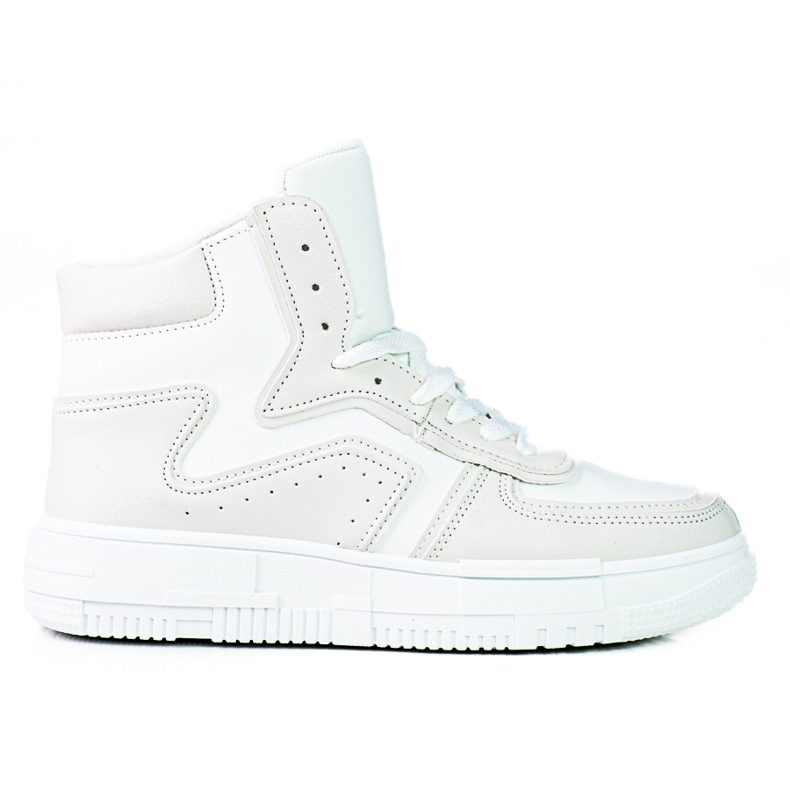 Tênis feminino High Shelovet confeccionado em couro ecológico branco e cinza