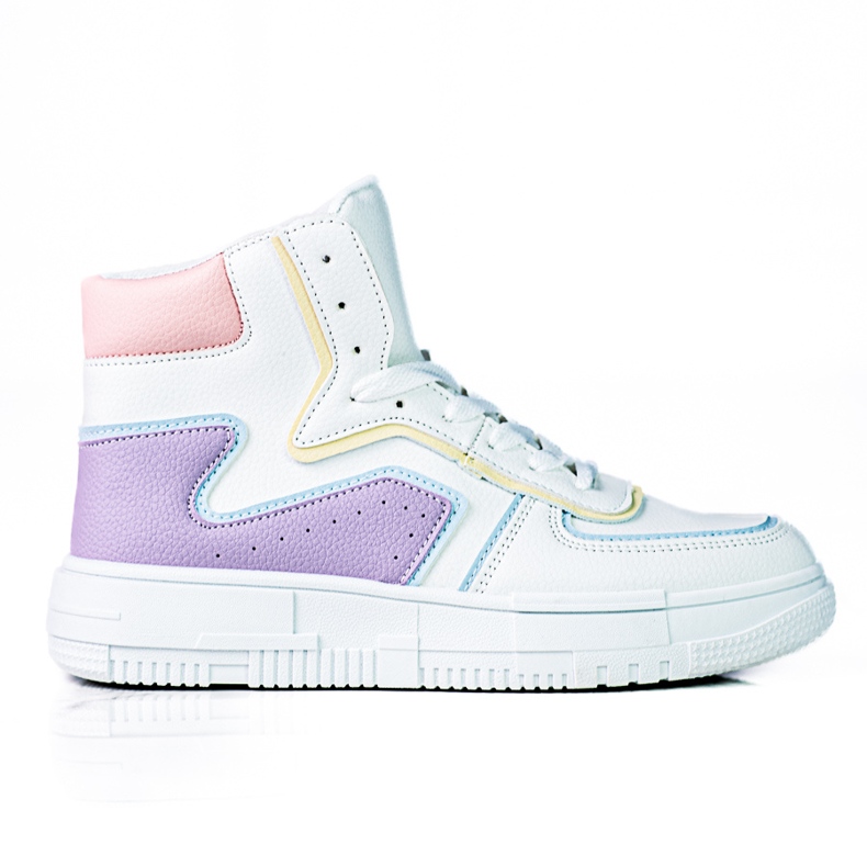 Tênis feminino High Shelovet confeccionado em couro ecológico branco e roxo tolet multicolorido