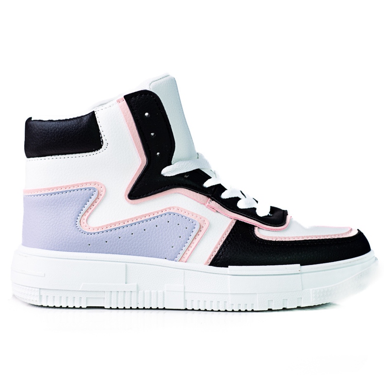 Tênis Shelovet de cano alto feminino feito de couro ecológico preto e branco multicolorido