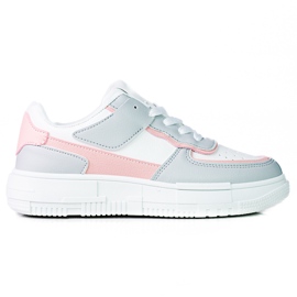 Tênis feminino com cadarço na plataforma Shelovet feito de couro ecológico em branco e rosa cinza multicolorido