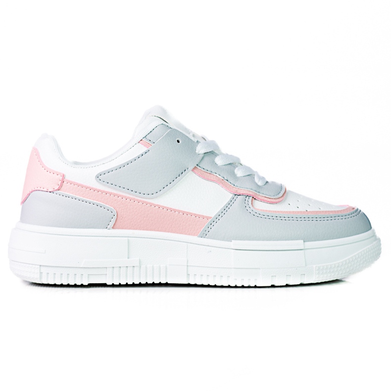 Tênis feminino com cadarço na plataforma Shelovet feito de couro ecológico em branco e rosa cinza multicolorido