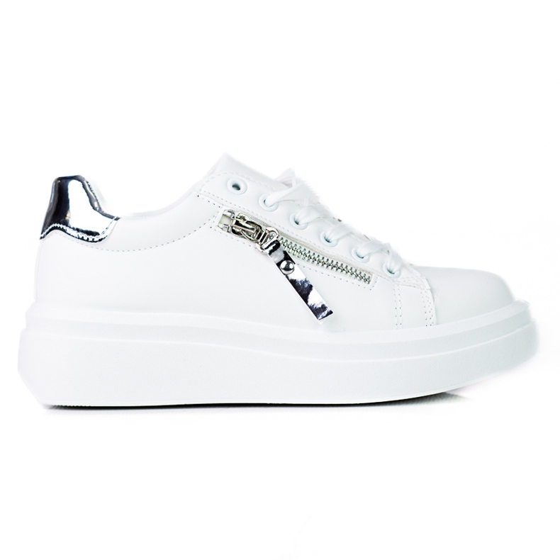 Tênis feminino branco na plataforma Shelovet com zíper decorativo