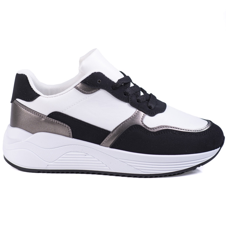 Tênis feminino Shelovet preto e branco com detalhe prateado