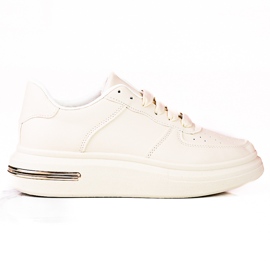Shelovet sapatos esportivos brancos com cadarço feitos de couro ecológico, bege