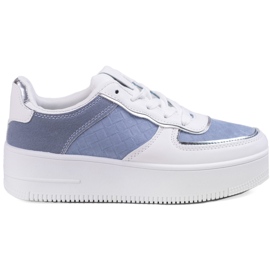 Tênis feminino com cadarço branco e azul em plataforma alta Shelovet