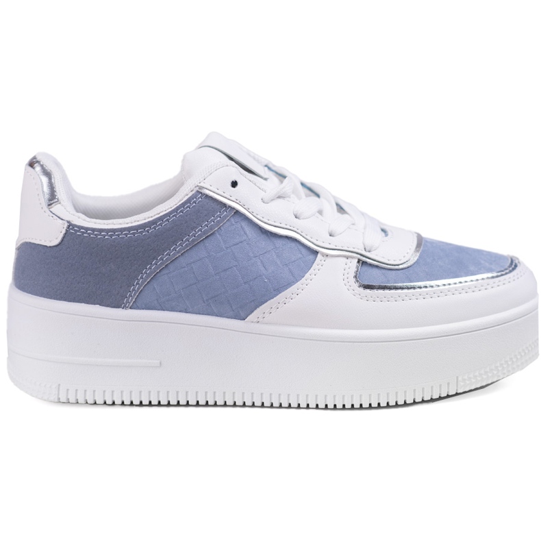 Tênis feminino com cadarço branco e azul em plataforma alta Shelovet
