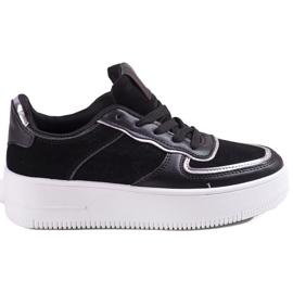 Tênis feminino com cadarço em plataforma alta Shelovet preto