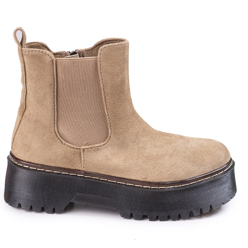 Botas Chelsea de mulher castanhas na plataforma Shelovet em camurça ecológica castanho