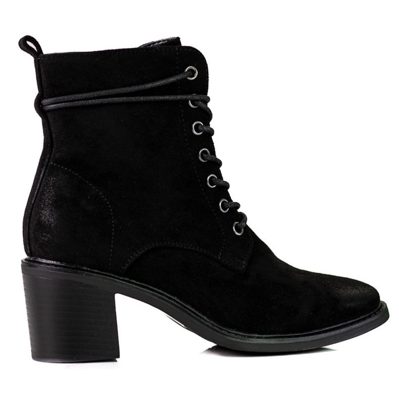 Botas femininas com amarração Shelovet pretas feitas de camurça ecológica preto