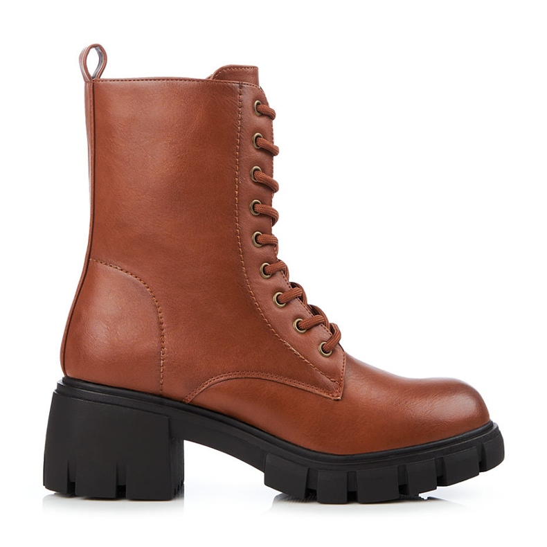 Botas clássicas Shelovet castanhas com atacadores e salto alto castanho