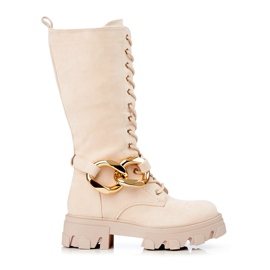Botas de camurça com atacadores para mulher Shelovet bege Botas de camurça com atacadores para mulher Shelovet bege