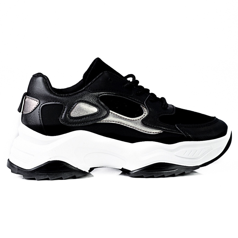 Tênis feminino Shelovet com amarração em uma plataforma alta preto e branco