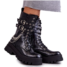 PG1 Botas altas de operário com corrente de cobra preta Montero preto