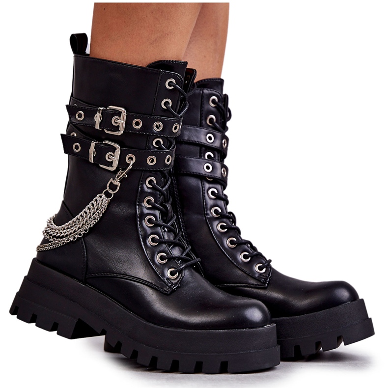 PG1 Botas de trabalho alto com corrente preta Montero preto