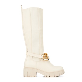 Botas femininas bege com sola grossa Shelovet de couro ecológico